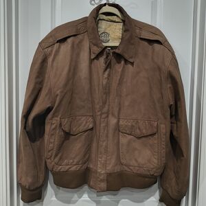 Vintage Global Identity GIII Large Leather Aviator Bomber Jacket Brown